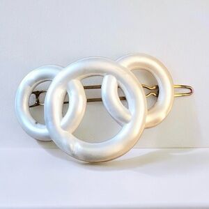 Sold//1960’s Vintage Pearlescant White French Hair Clip, Trio of Circles